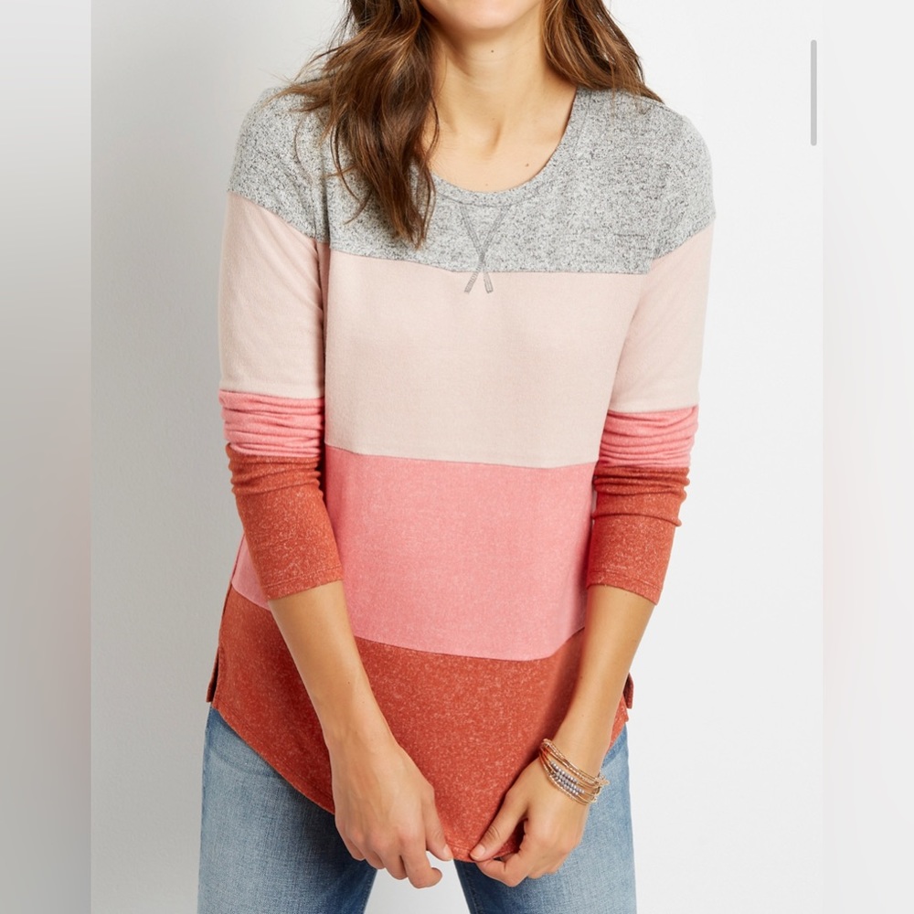 Maurice’s 24/7 Coral Colorblock Cozy Baseball Tee XL Coral Dust Combo NWT